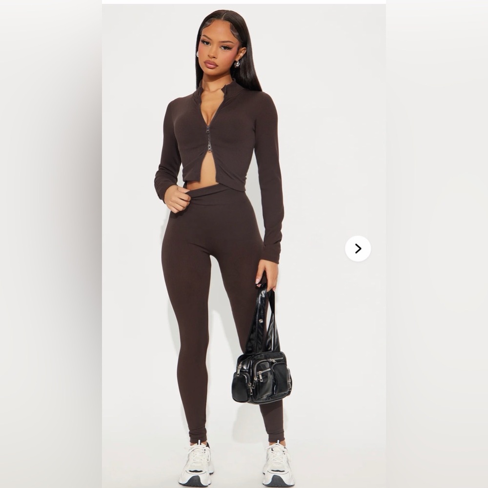 Seamless zip up legging set – Chocolate Brown